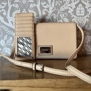Tignanello Cream Saffiano Crossbody w/ Wallet Adjustable Strap Silver Hardwr EUC